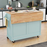 Kitchen Cart with Drop-Leaf Countertop, Sliding Barn Door, Mint Green